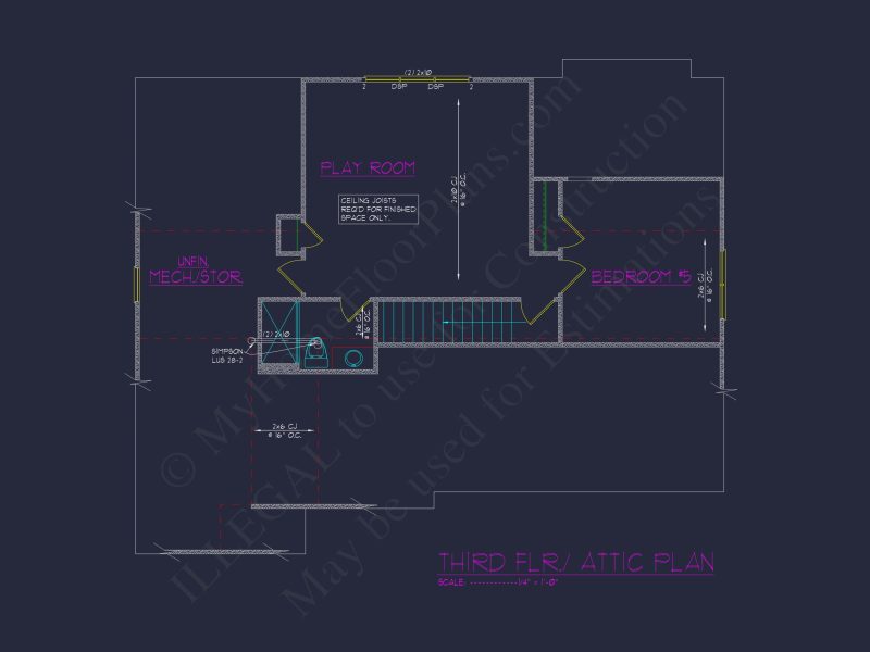 Beautiful 2-Story house Floor Plan with 5 Bedrooms and CAD Designs