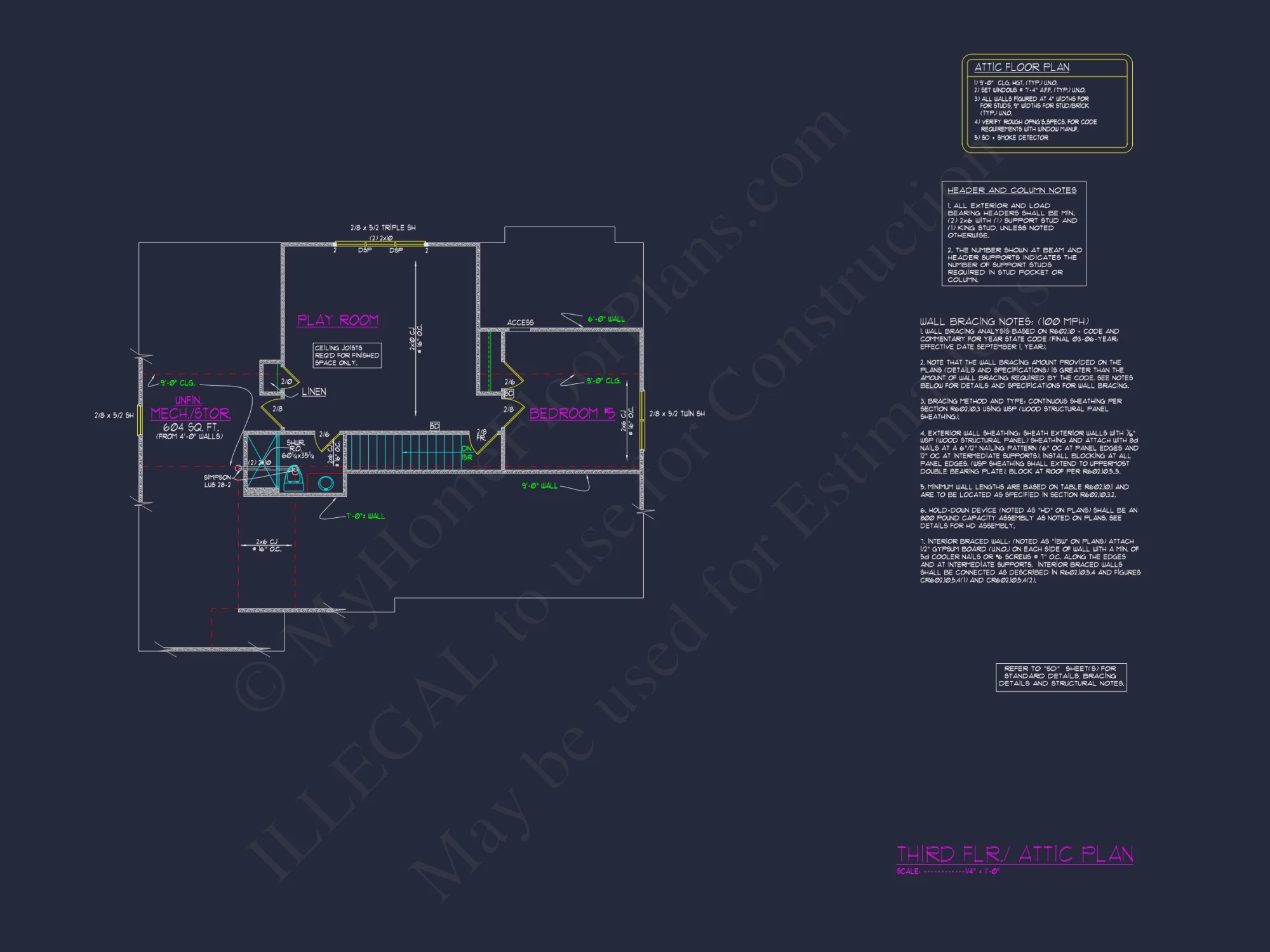 Beautiful 2-Story house Floor Plan with 5 Bedrooms and CAD Designs