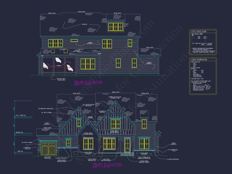 Beautiful 2.5-Story house Plan with 5 Bedrooms and Detailed CAD Designs