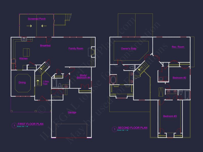 Beautiful 4-Bedroom house Plan with Open Floor Designs & CAD Blueprint