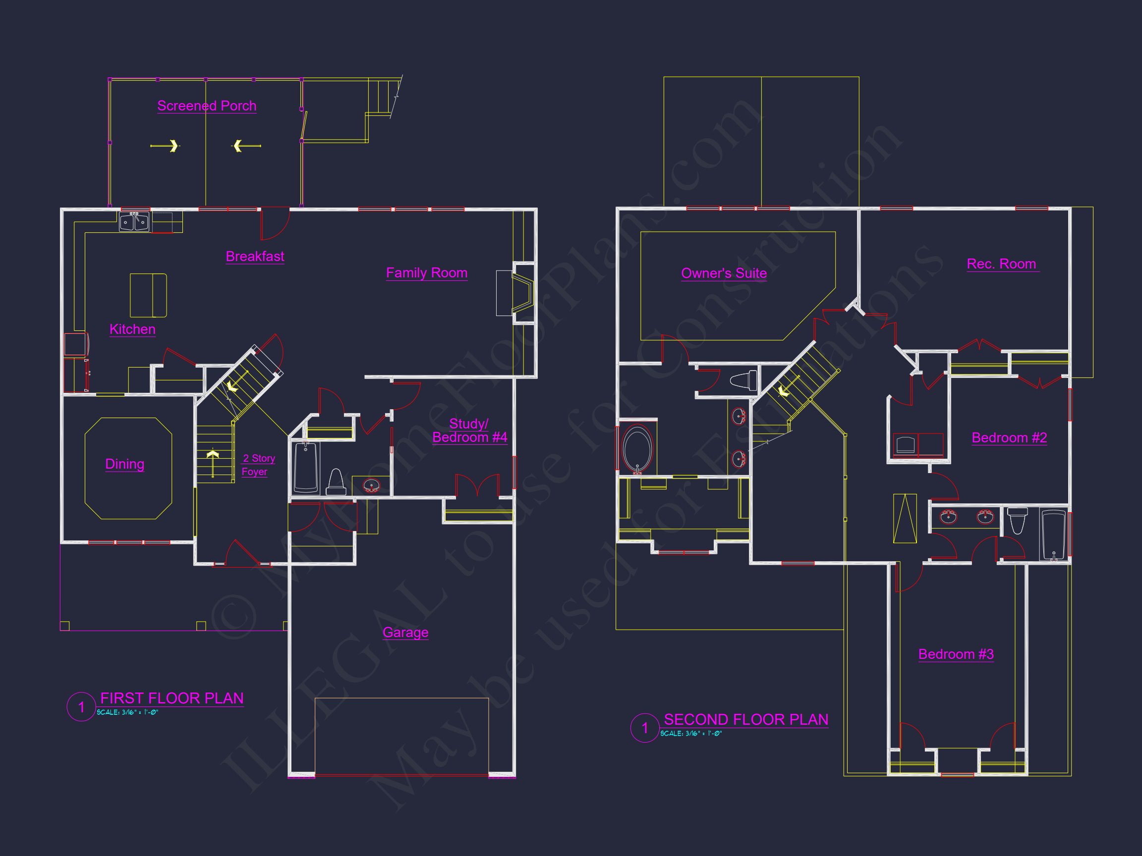 Beautiful 4-Bedroom house Plan with Open Floor Designs & CAD Blueprint