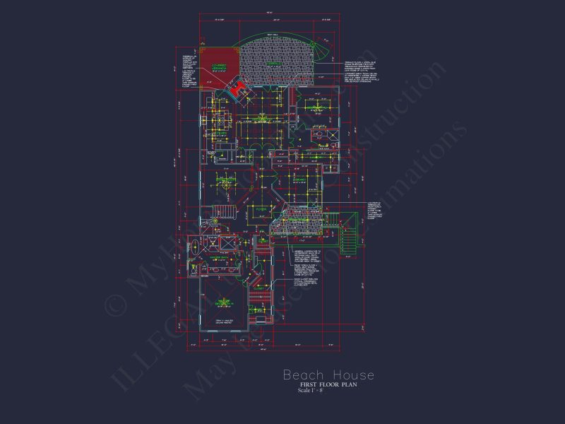 Beautiful Beach house Floor Plan with CAD Designs & Blueprint