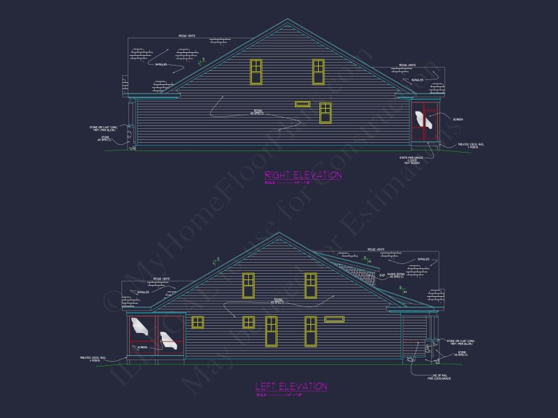 Beautiful house Plan with 2-Story Design, CAD Blueprint