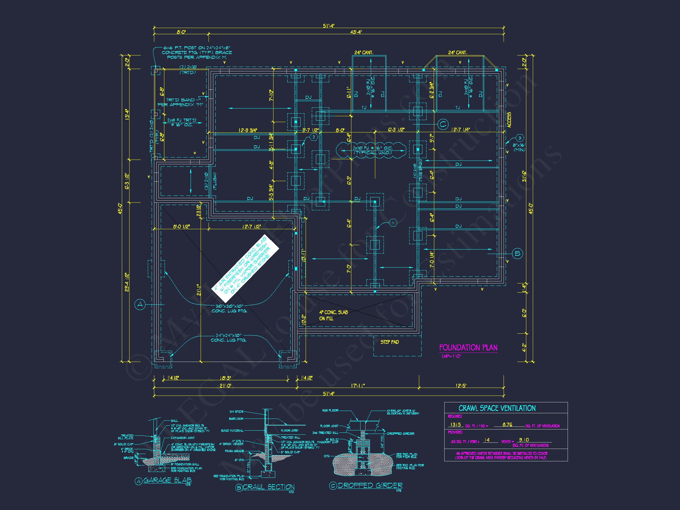 Beautiful Home Plan with CAD Designs: 3-Bedroom,51'-4 Layout