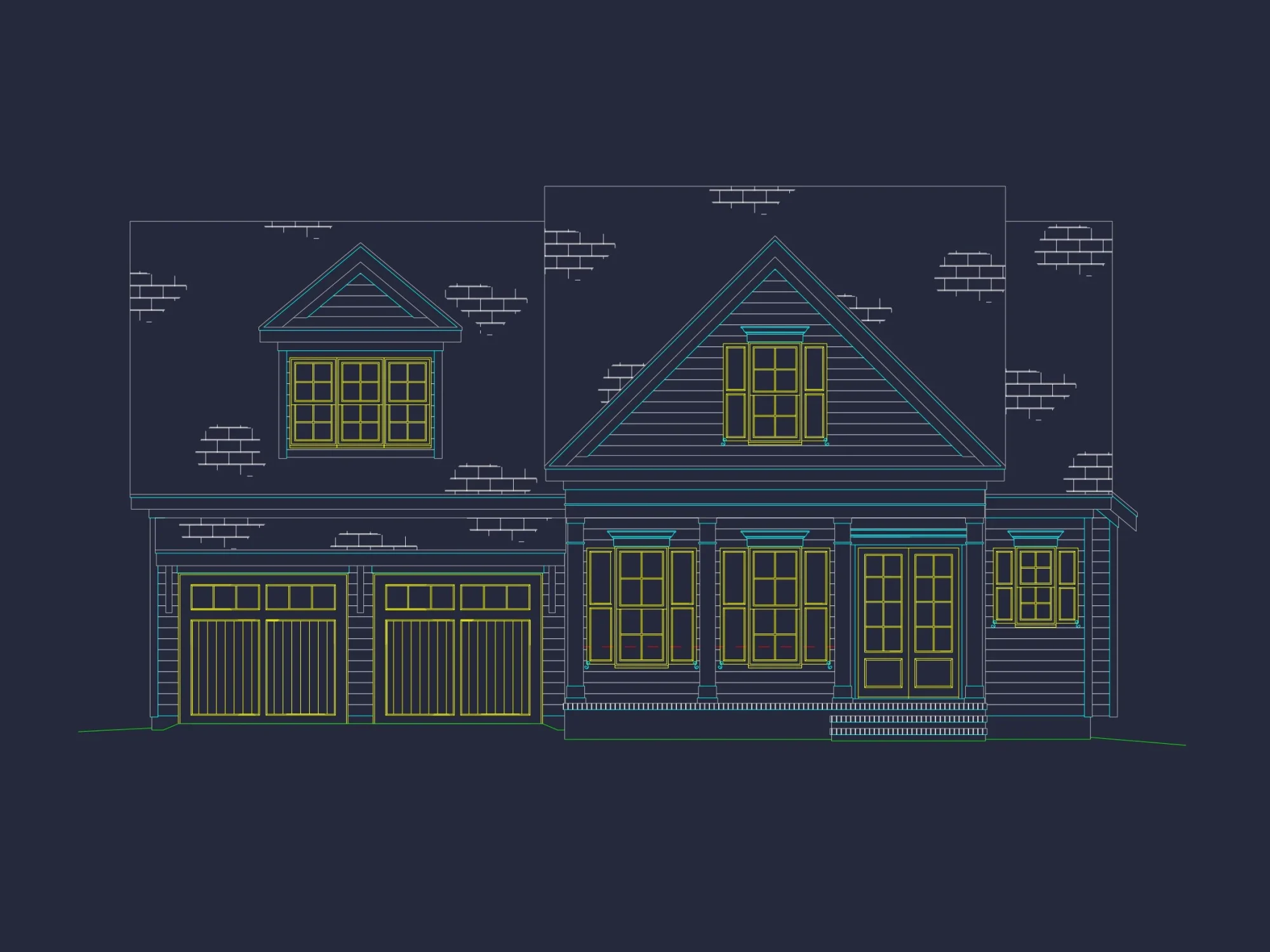 Beautiful Southern house Floor Plan with 2 Stories and CAD Designs