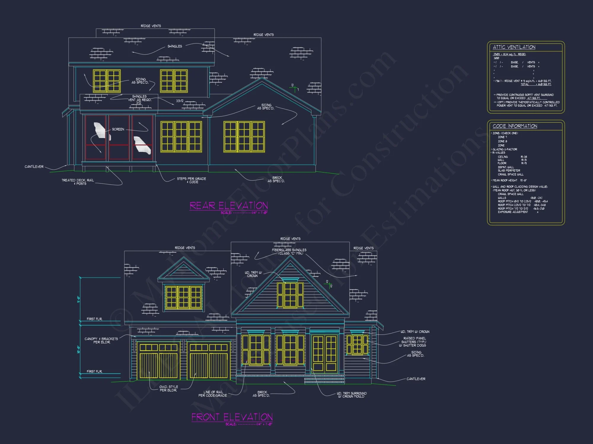 Beautiful Southern house Floor Plan with 2 Stories and CAD Designs