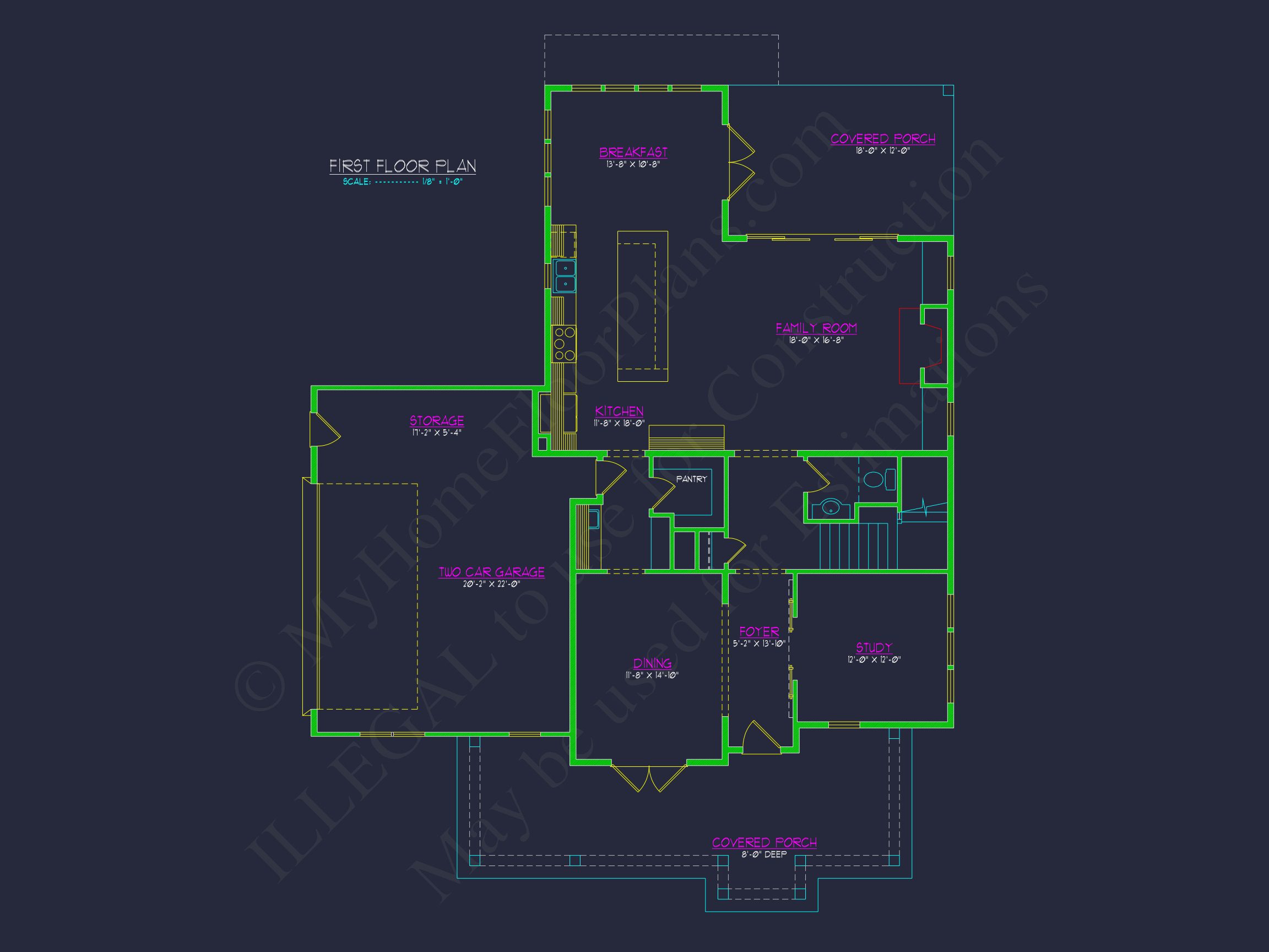 Beautiful Two-Story house Plan with 3 Beds,Garage,and CAD Designs