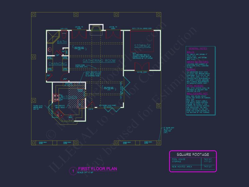 Cabin Pool House Plan - 743 Sq Ft - 1 Bed, 1 Bath - CAD, Floor Plans, & Blueprints