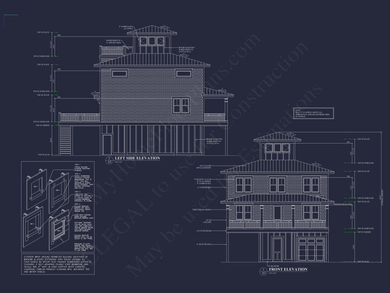 Charming 3-Story house Plan with Coastal Architecture and CAD Design