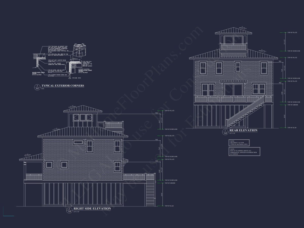 Charming 3-Story house Plan with Coastal Architecture and CAD Design