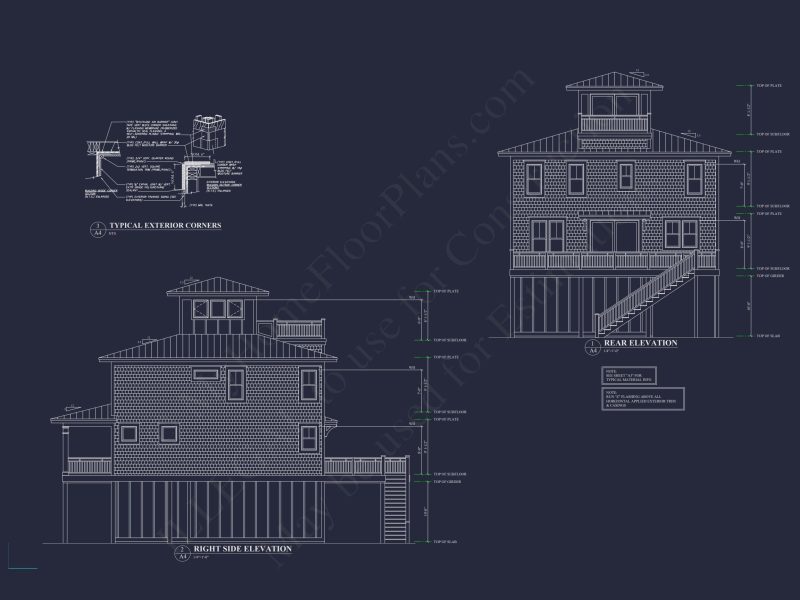 Charming 3-Story house Plan with Coastal Architecture and CAD Design
