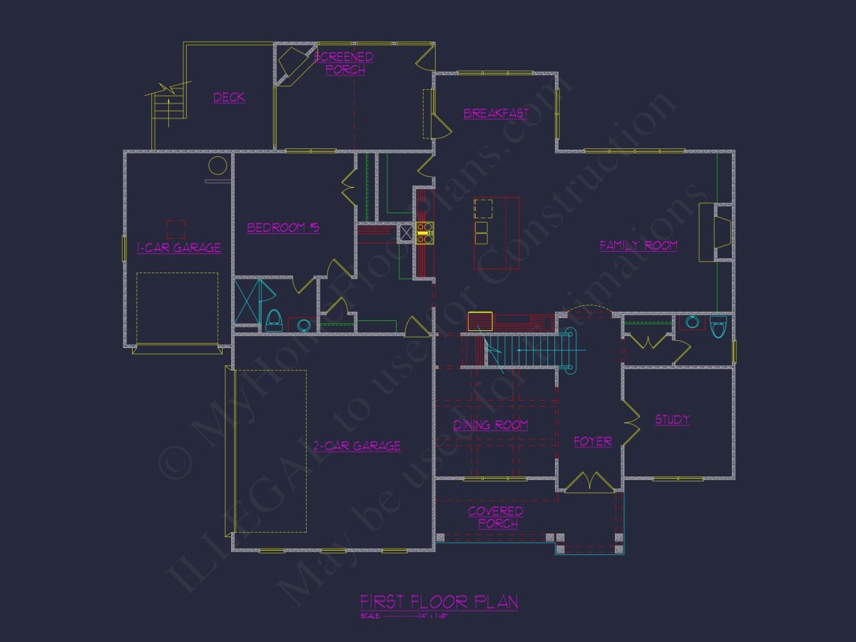 Charming 5-Bedroom house Blueprint with CAD Architecture Design