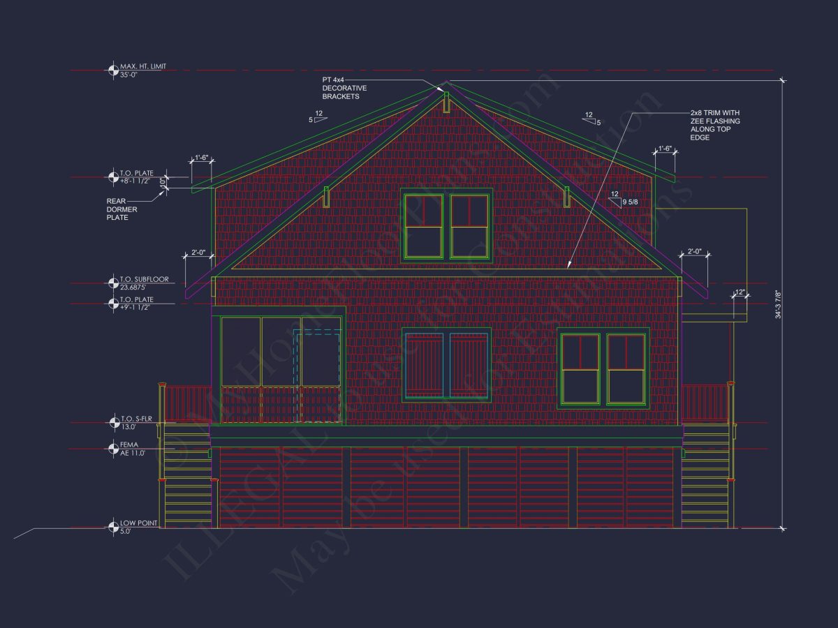 Charming Beach house Plan with 4 Beds, 2 Floors, CAD Designs