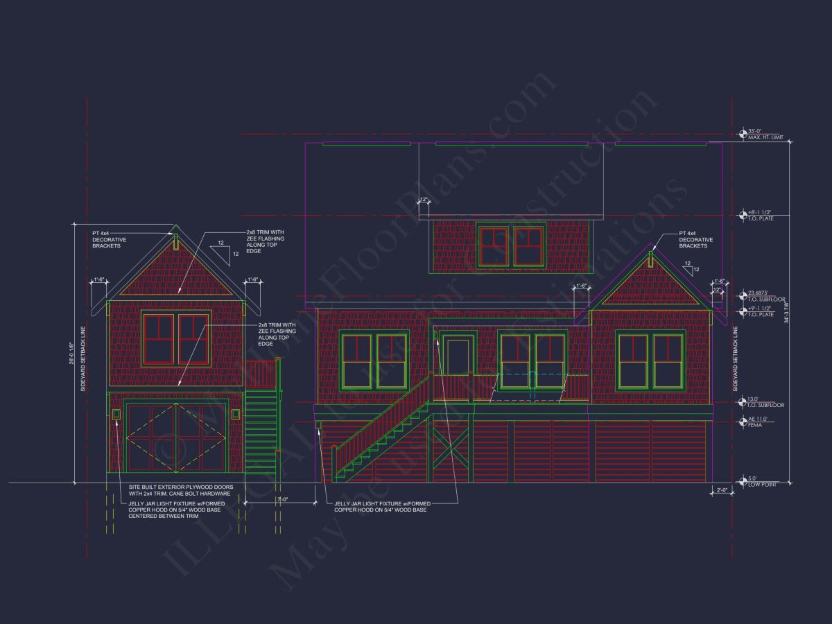 Charming Beach house Plan with 4 Beds, 2 Floors, CAD Designs