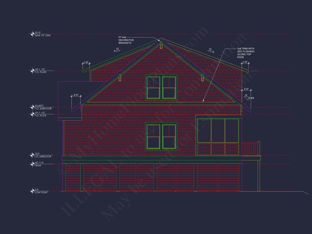 Charming Beach house Plan with 4 Beds, 2 Floors, CAD Designs