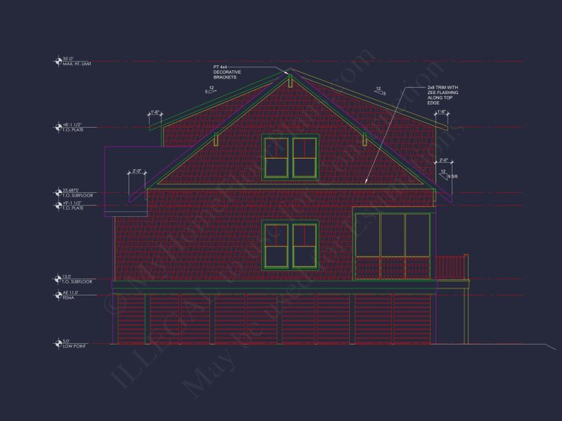 Charming Beach house Plan with 4 Beds, 2 Floors, CAD Designs