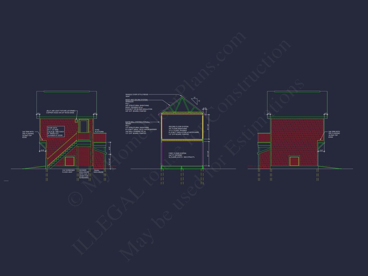 Charming Beach house Plan with 4 Beds, 2 Floors, CAD Designs