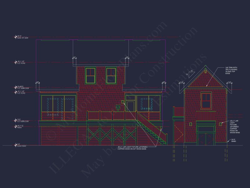 Charming Beach house Plan with 4 Beds, 2 Floors, CAD Designs