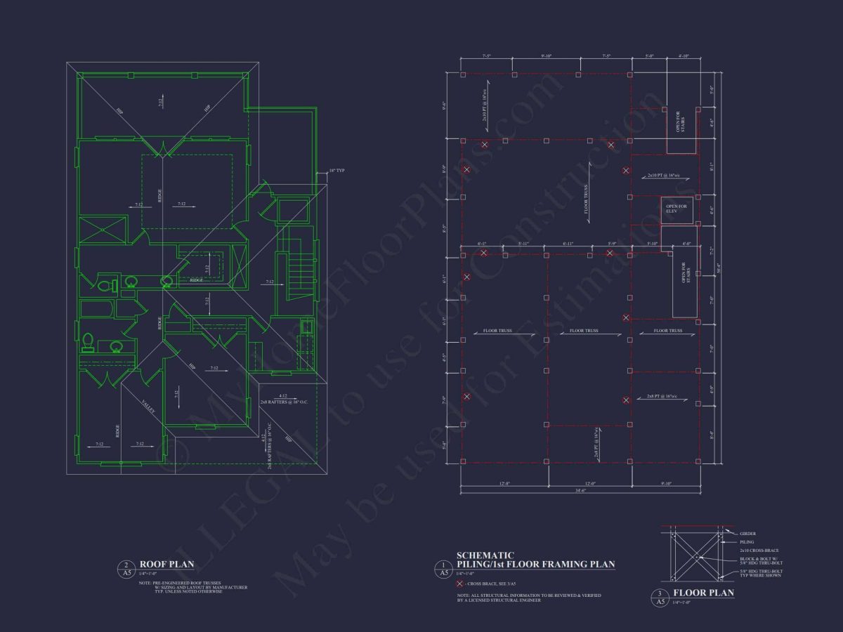 Charming Coastal house Plan with CAD Blueprint and Designs