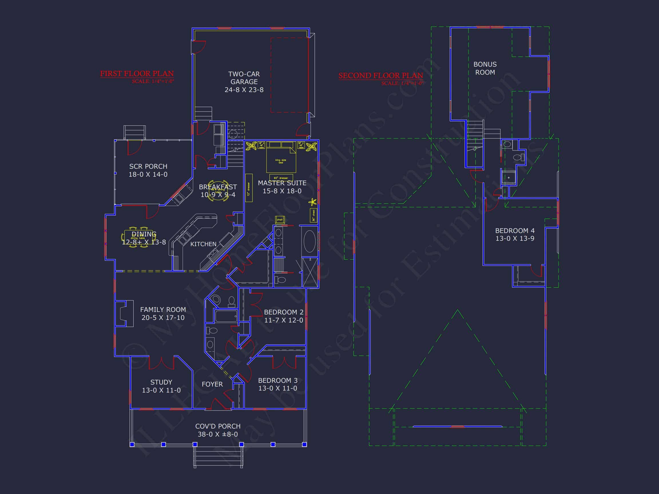 Charming house Floor Plan with CAD Designs,4 Bedrooms