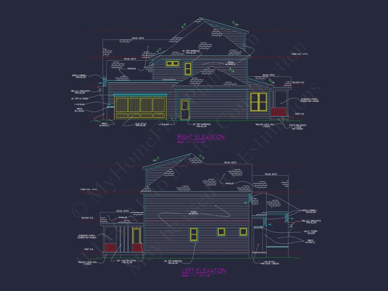 Classic 2-Story house Plan with CAD Floor Designs & Blueprint