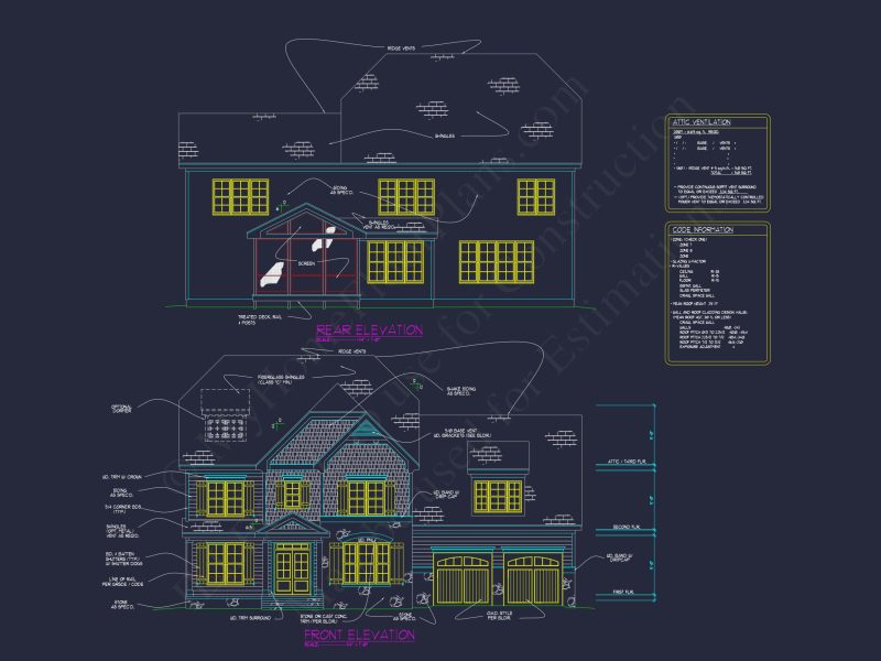 Classic Colonial Farmhouse house Plan with 2.5 Floors & CAD