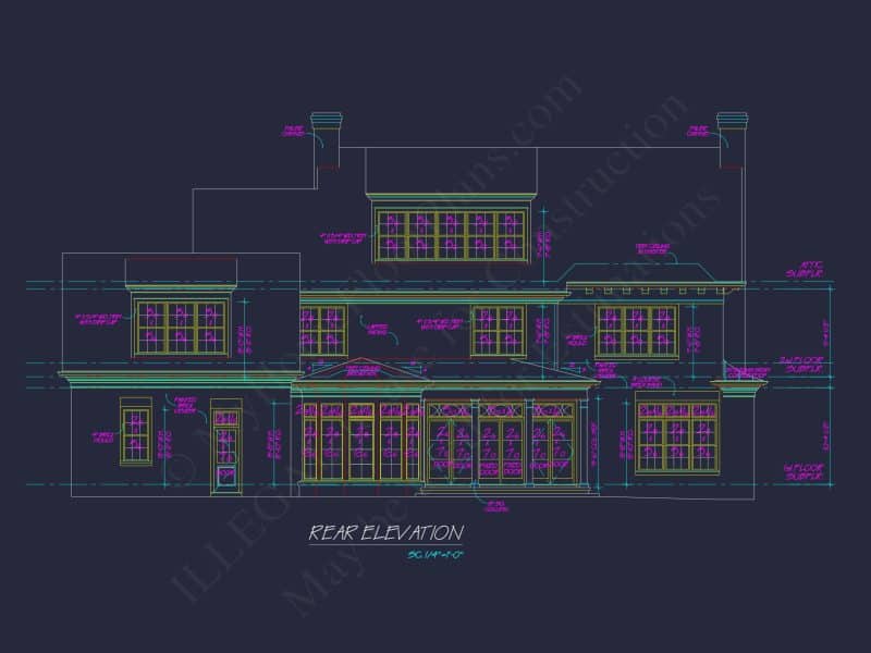 Classic Georgian house Plan: Detailed Floor Plan & CAD Designs
