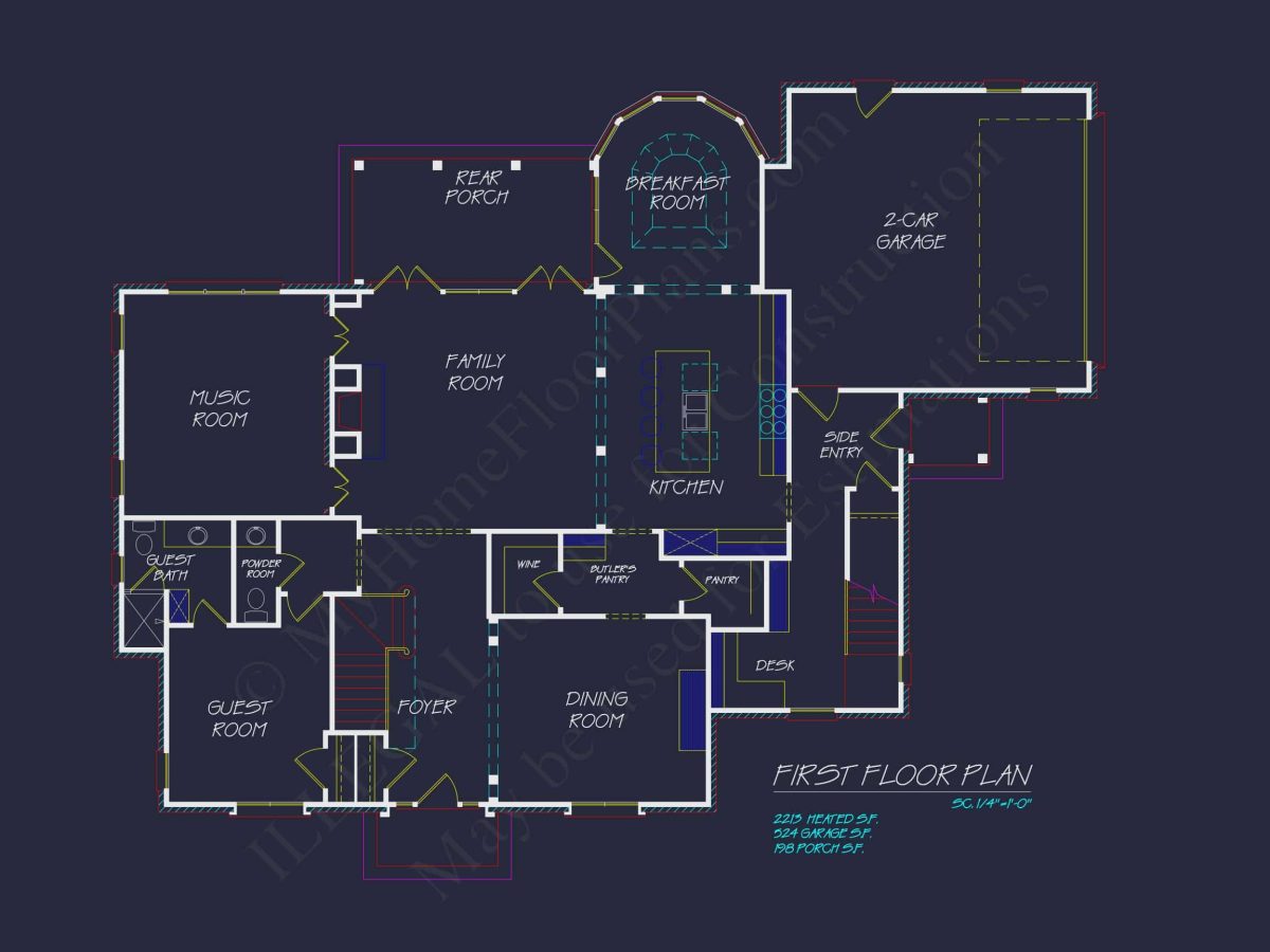 Classic Georgian house Plan: Detailed Floor Plan & CAD Designs
