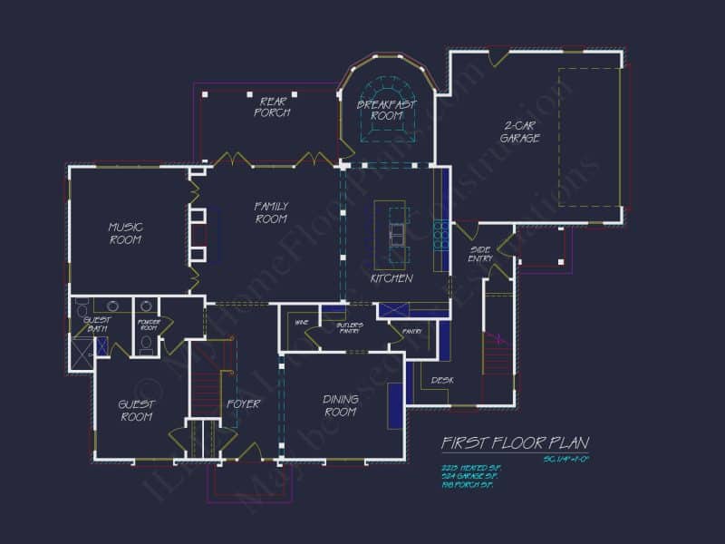 Classic Georgian house Plan: Detailed Floor Plan & CAD Designs