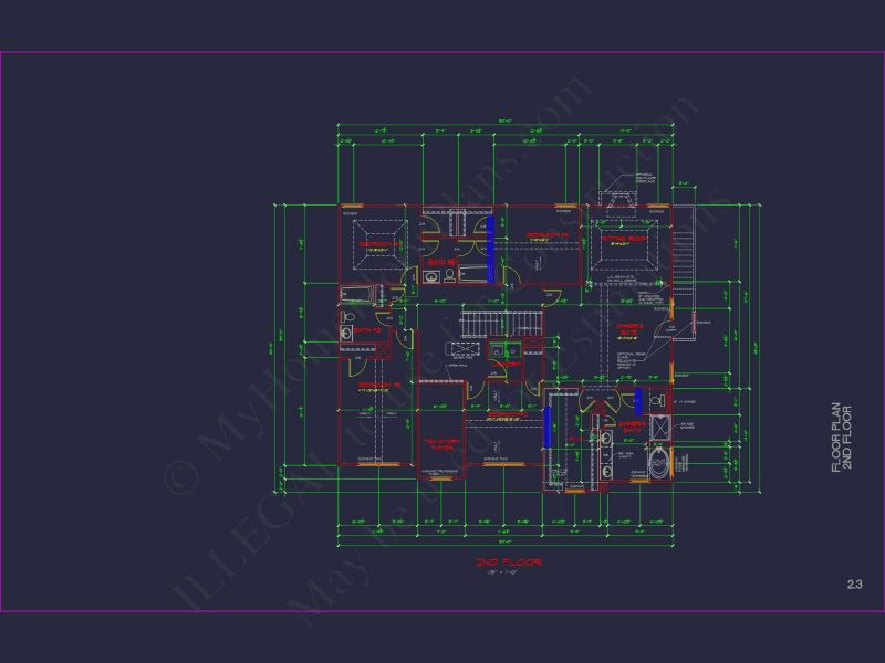 Classic Suburban house Plan: Floor Blueprint with CAD Designs