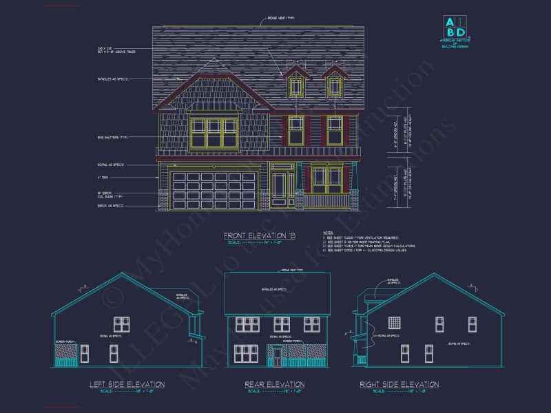 Classic Suburban house Plan with 2-Story Design and CAD Blueprint