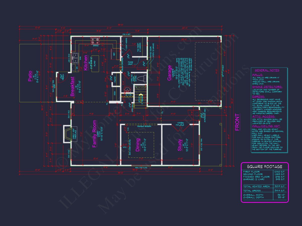 Classic Suburban house Plan with 3 Stories and CAD Designs
