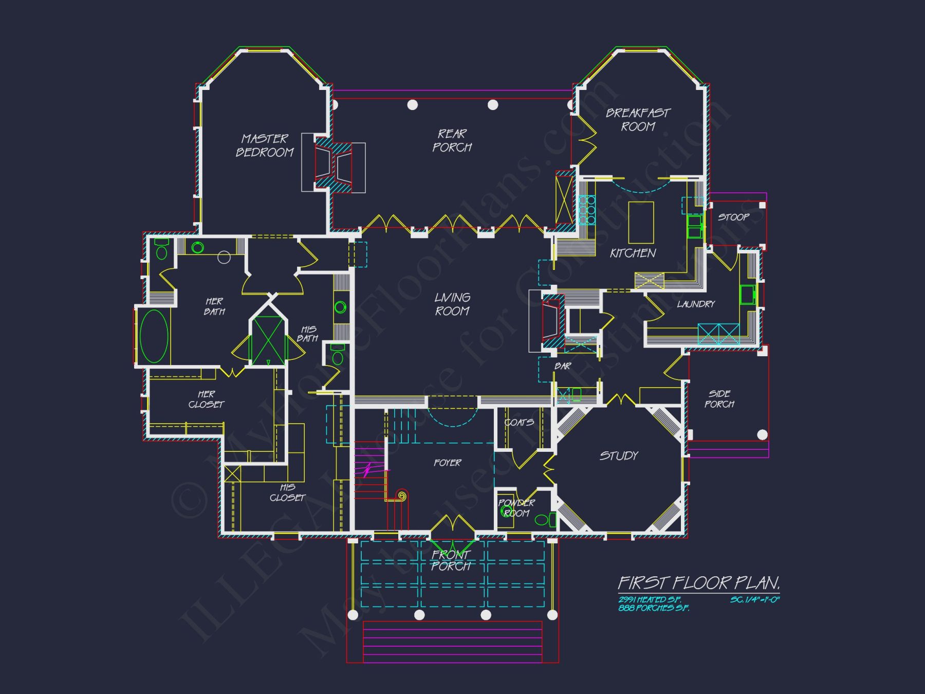Classical house Floor Plan: 2-Story Design with CAD Blueprints