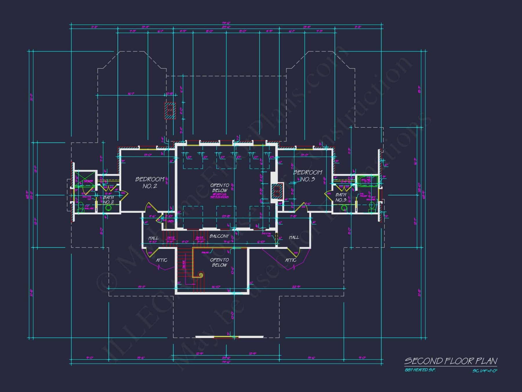 Classical house Floor Plan: 2-Story Design with CAD Blueprints