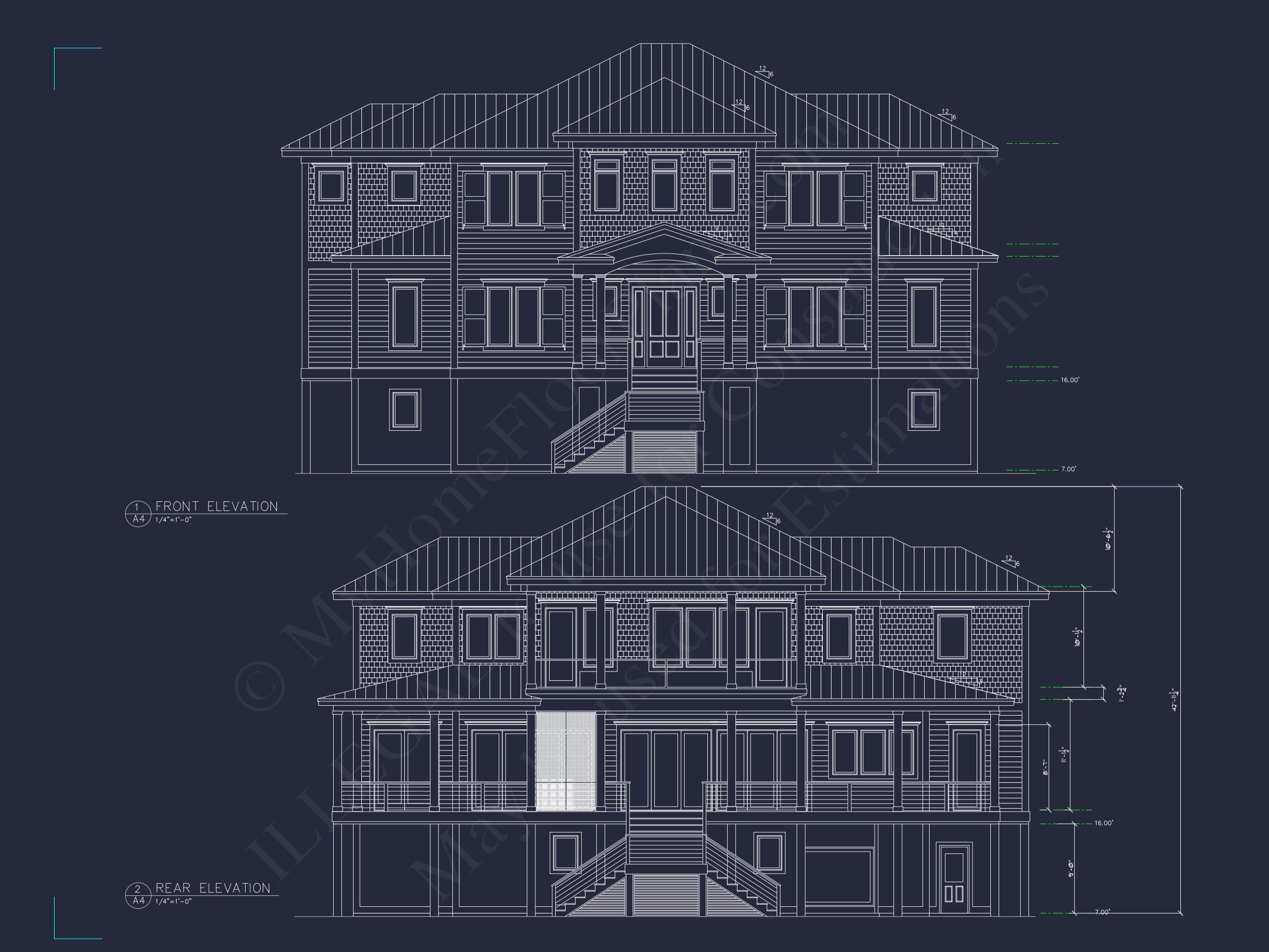 Coastal 2.5-Story house Plan: 5-Bed,4-Bath,CAD Blueprint