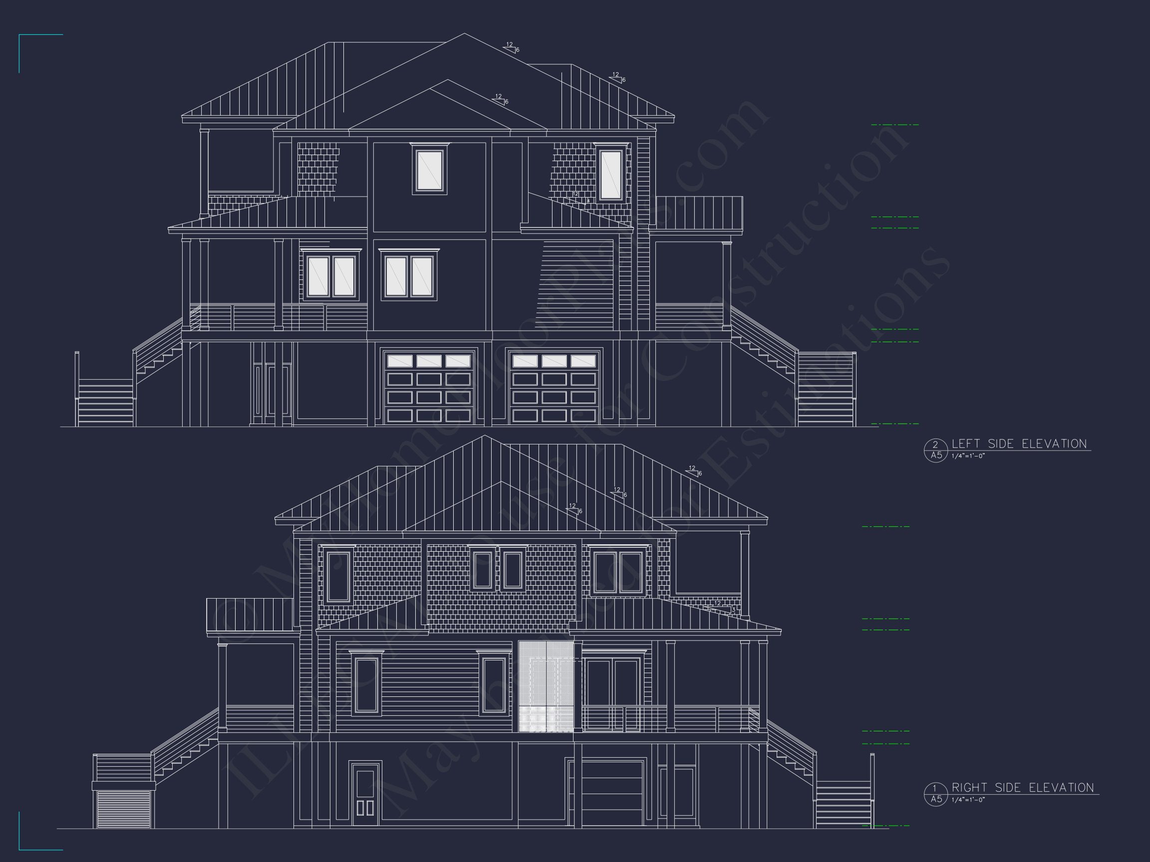 Coastal 2.5-Story house Plan: 5-Bed,4-Bath,CAD Blueprint