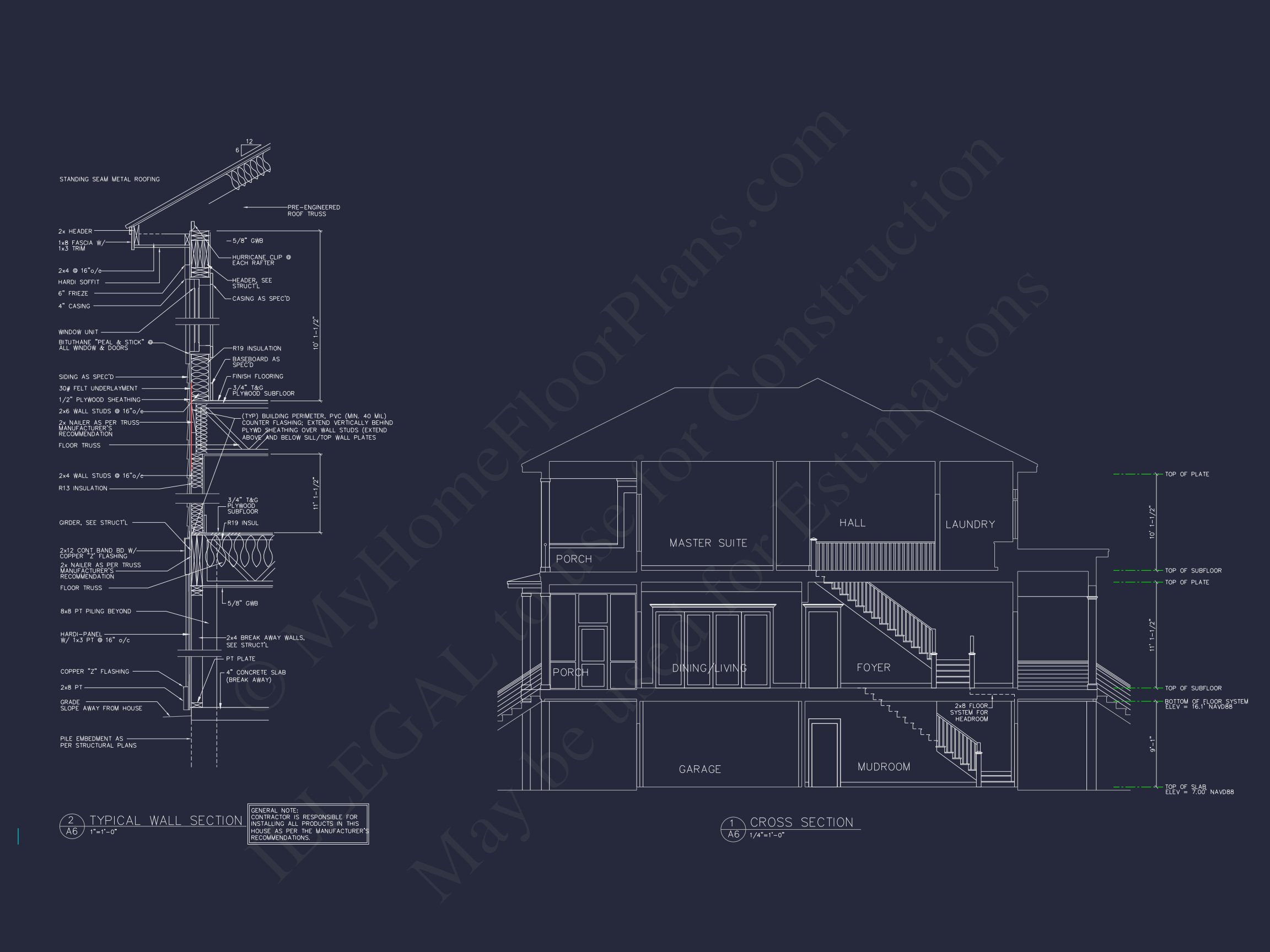 Coastal 2.5-Story house Plan: 5-Bed,4-Bath,CAD Blueprint