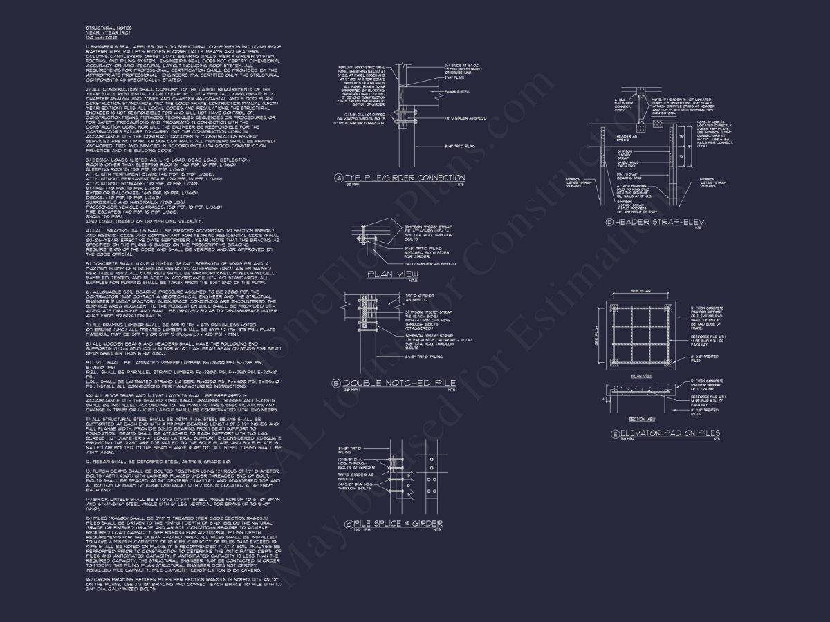 Coastal 3-Story 4 BR Beach house Floor Plan & Blueprint Designs
