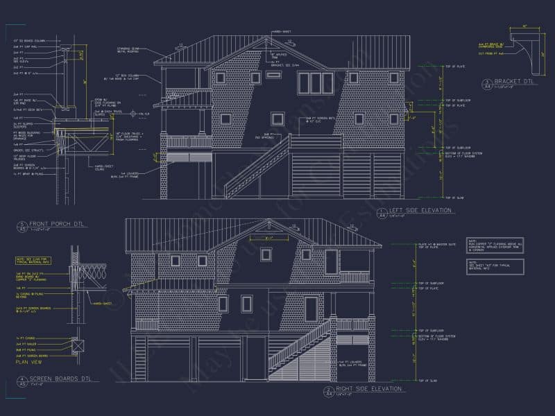 Coastal 3-Story 4 BR Beach house Floor Plan & Blueprint Designs