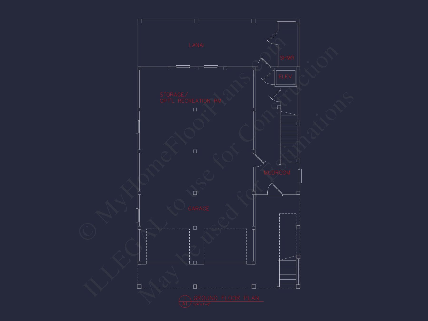 Coastal 3-Story Beach house Floor Plan: 4-Bed, CAD Blueprint
