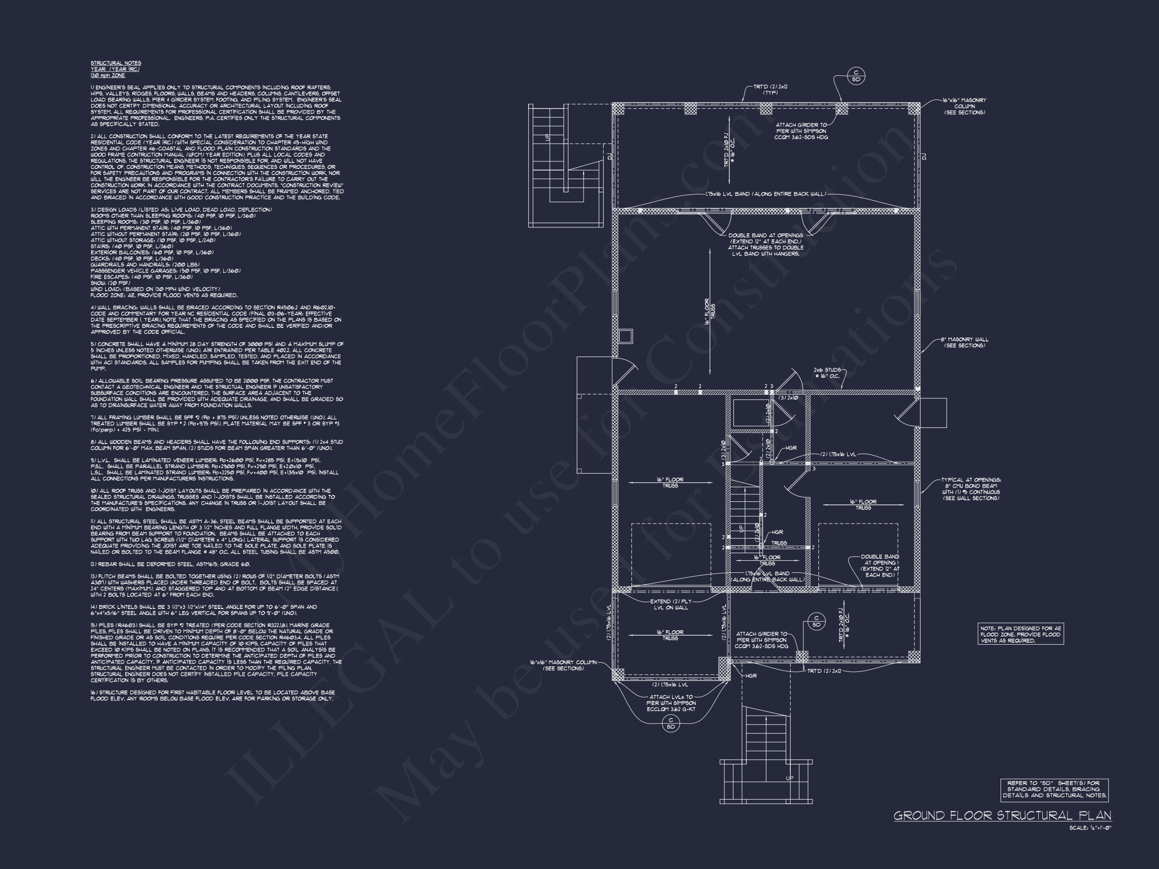 Coastal 3-Story Home Plan: 3 Bed,3 Bath,Elevator,CAD