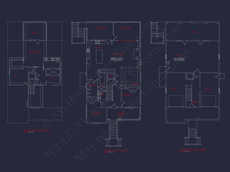 Coastal 3-Story house Plan: 3 Bed, 3 Bath, Elevator, CAD