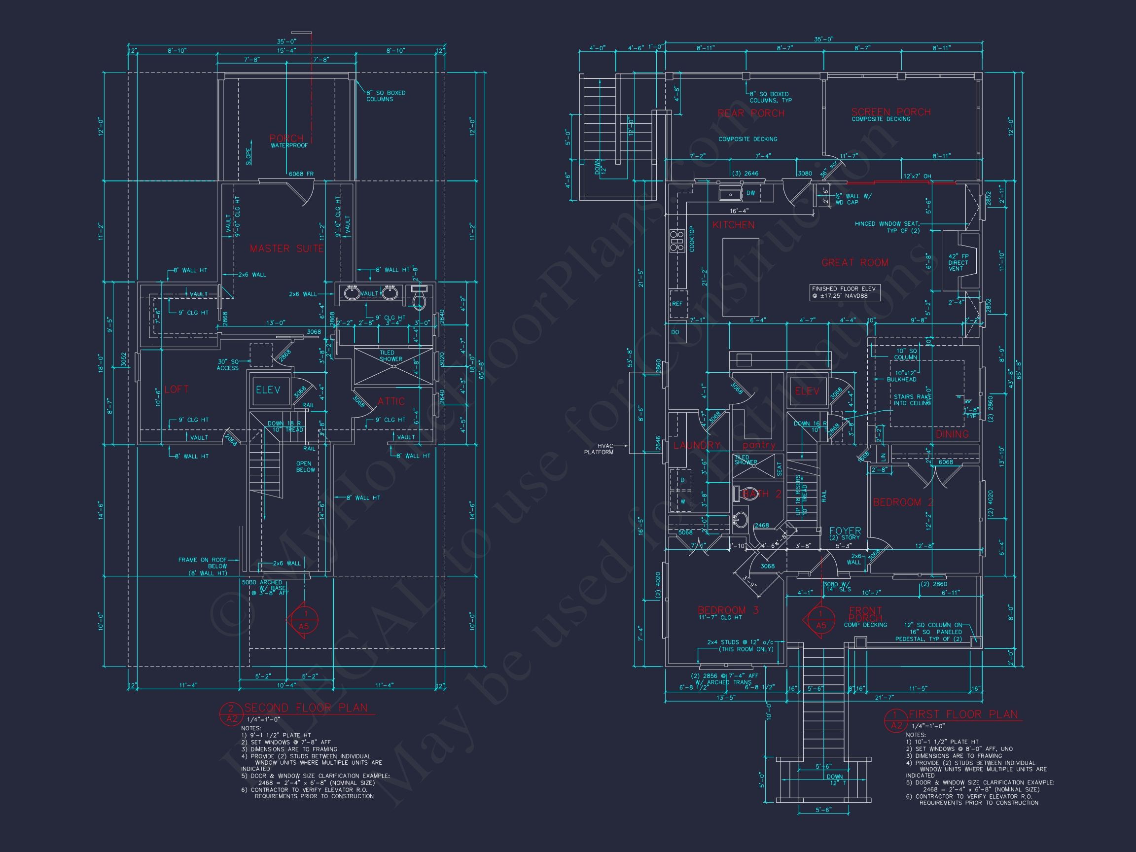 Coastal 3-Story Home Plan: 3 Bed,3 Bath,Elevator,CAD