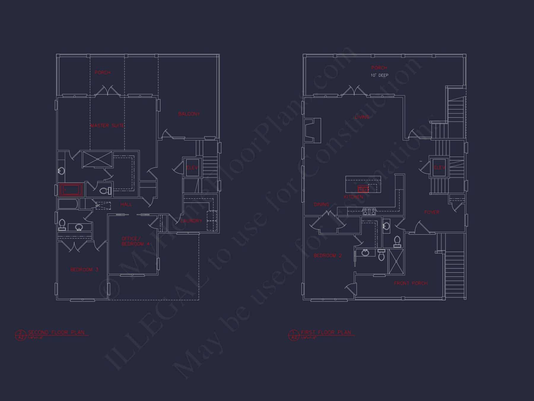 Coastal 4-Bedroom house Floor Plan: 3086 Sq Ft, 2.5 Story
