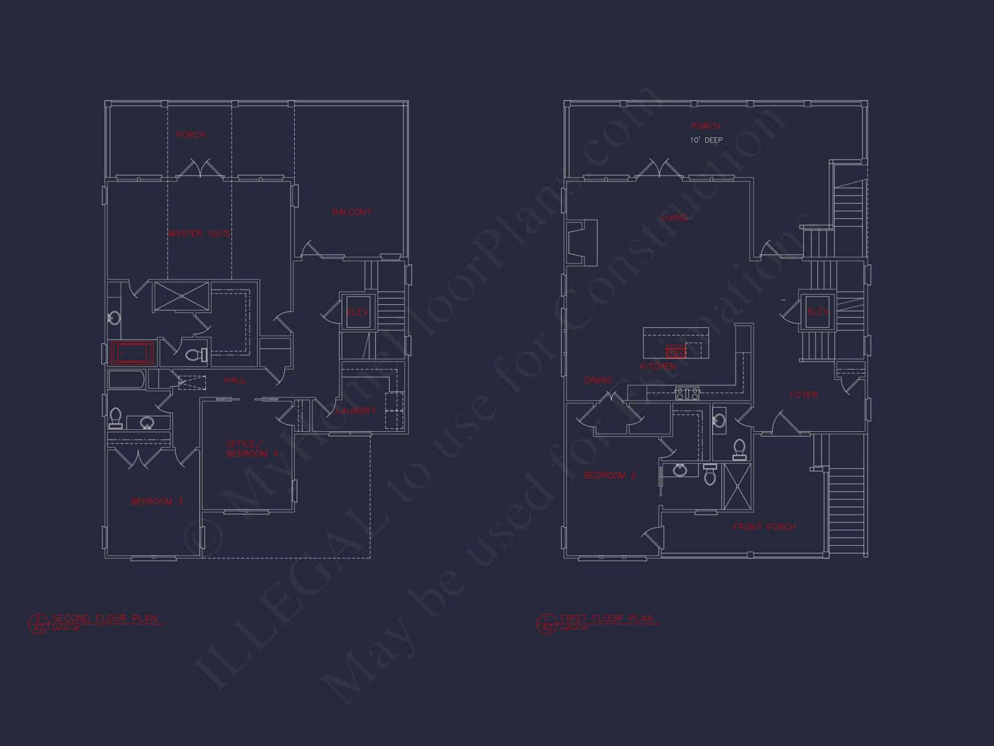Coastal 4-Bedroom house Floor Plan: 3086 Sq Ft, 2.5 Story