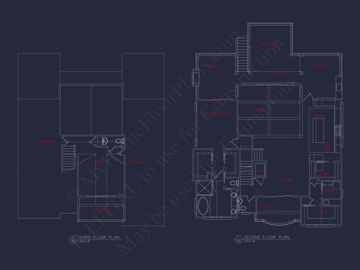Coastal 4-Story house Floor Plan: 4-Bed, 3-Bath, CAD Blueprint