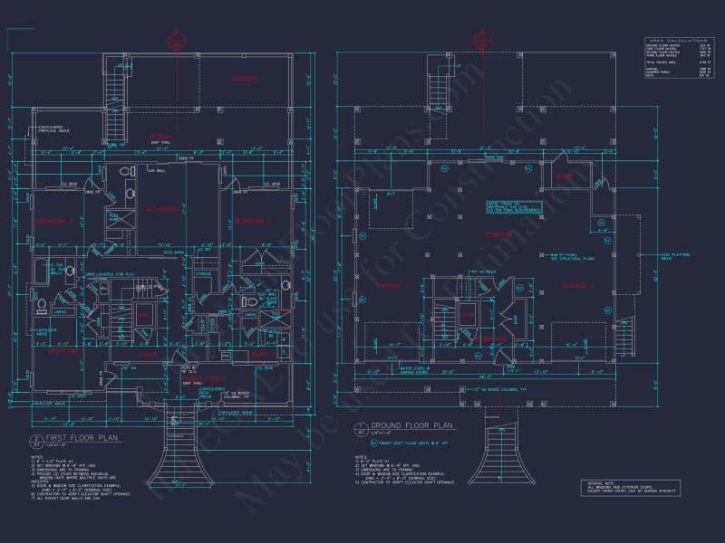 Coastal 4-Story house Floor Plan: 4-Bed, 3-Bath, CAD Blueprint