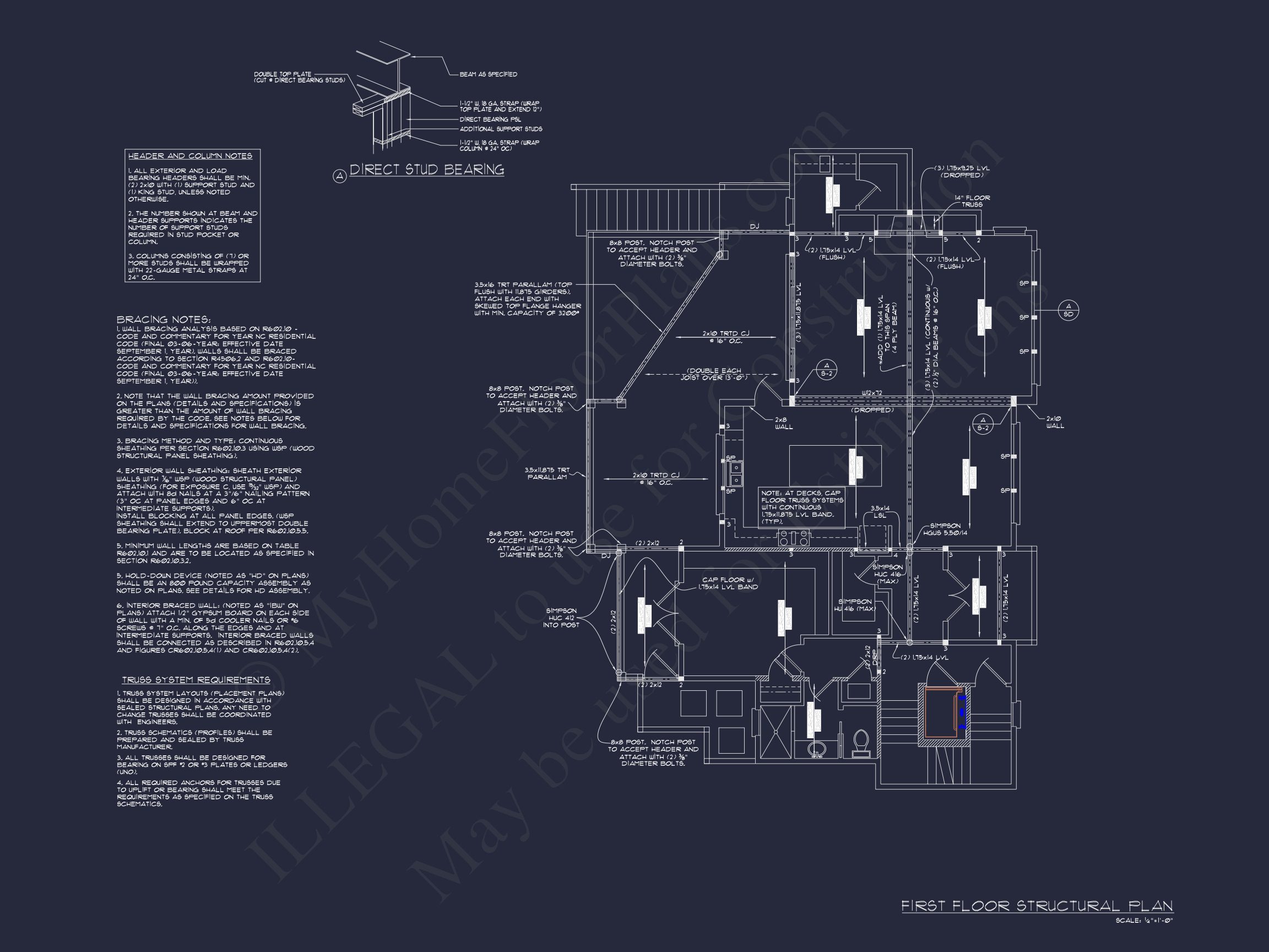 Coastal 4-Story house Floor Plan: 4 Bed,4 Bath,CAD