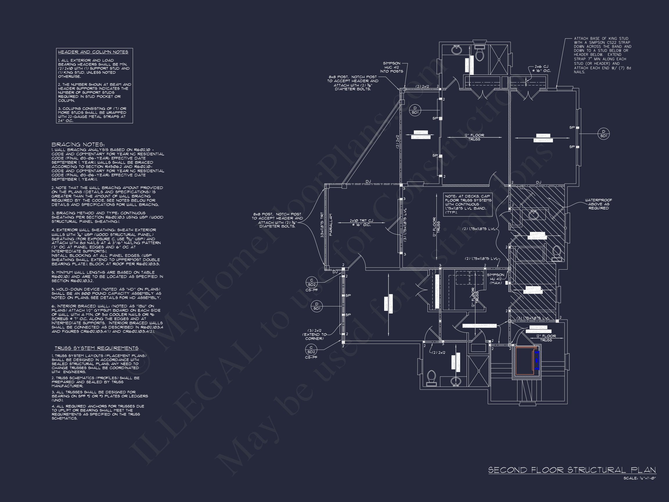 Coastal 4-Story house Floor Plan: 4 Bed,4 Bath,CAD