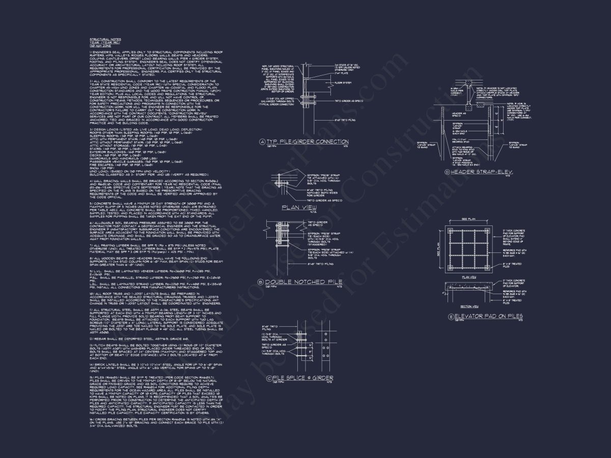 Coastal 4-Story house Floor Plan: 4 Bed, 4 Bath, CAD